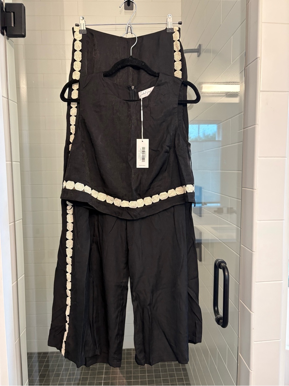 Petal + Pup -  Sleeveless Black Embroidered Two-Piece Set NWT